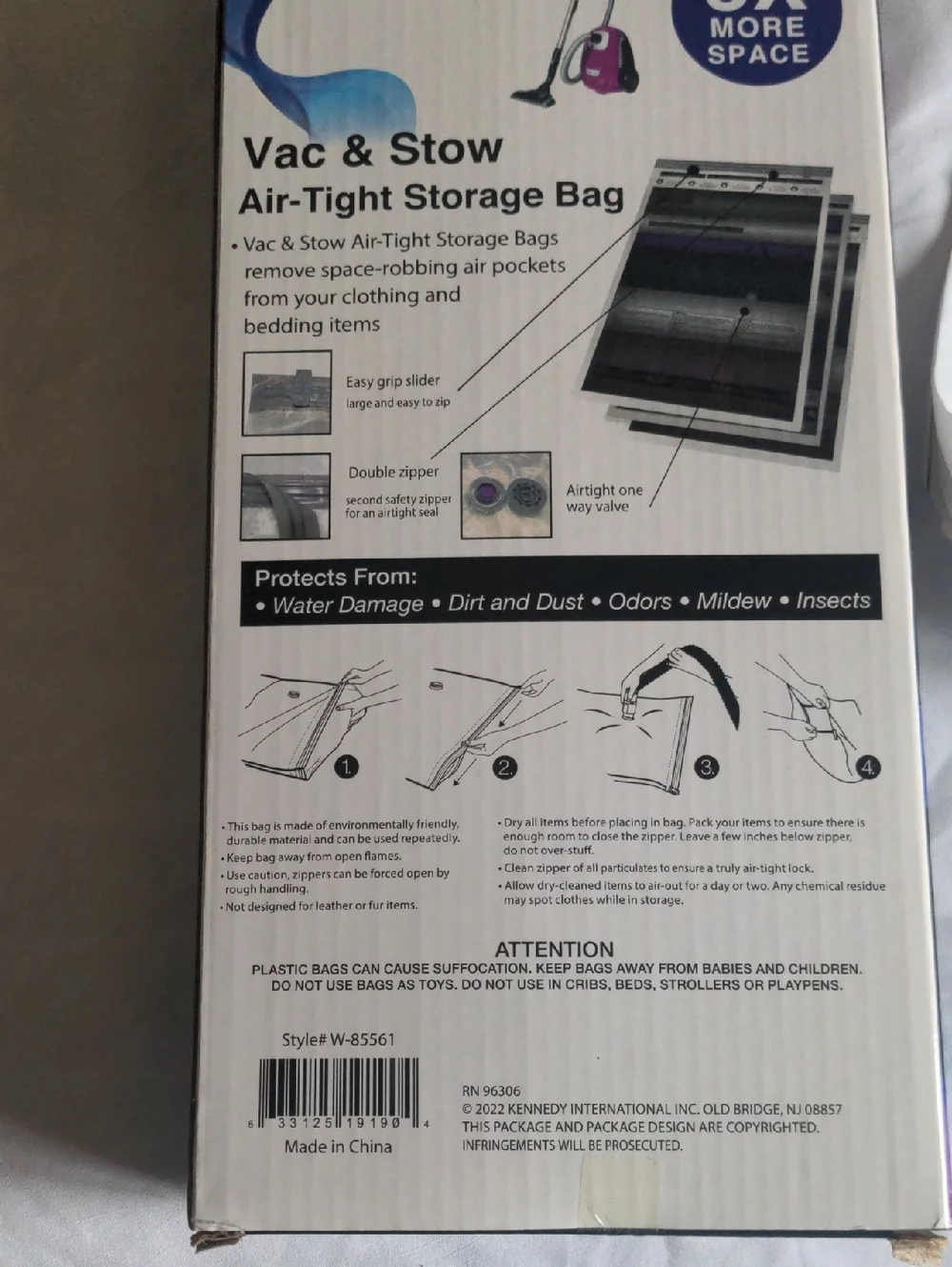 Woolite 3 Large Vac & Stow Air-Tight Storage Bags Clear (3 Pack)